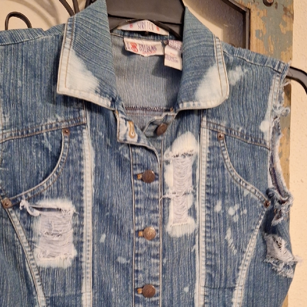 Bill Blass Blue Denim Vest Tailored Distressed. NWOT Size PM - Picture 8 of 12